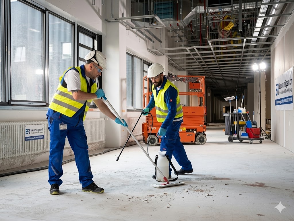 Baureinigung auf der Baustelle — geschultes Team mit PSA
